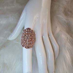 Rose gold filigree & rhinestones ring sz 8